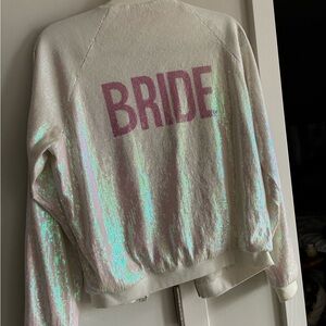 Iridescent Sequin 'BRIDE' Jacket - Pink Lettering
